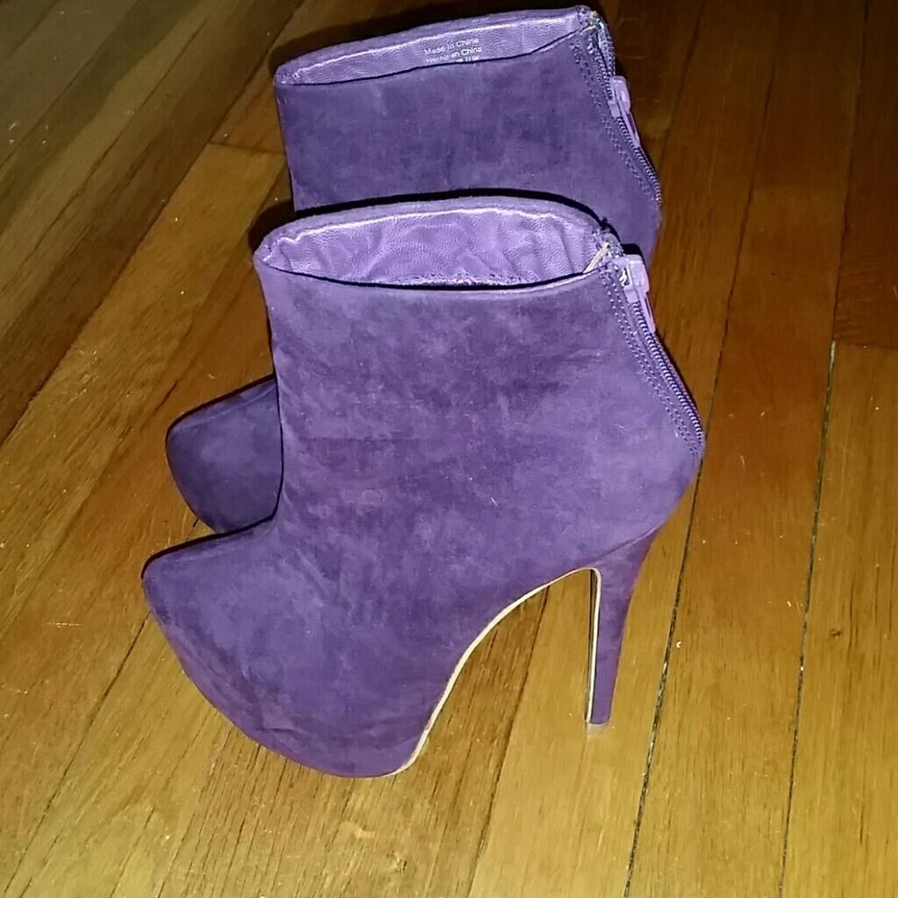 Purple Zip Up Ankle Heels Booties